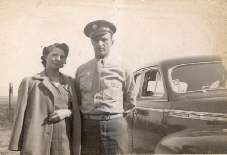 Another of Fred's Brother-in-Laws, George Wilson, Army, with Fred's older sister Beulah. George was a survivor of a freighter sunk in the Gulf of Mexico by a German submarine while returning from the Canal Zone.  